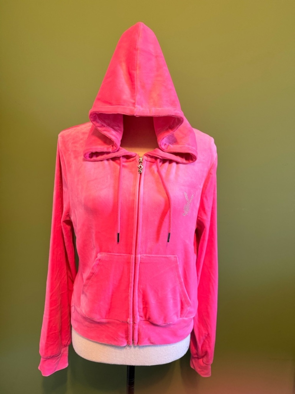 Bnwt PLAYBOY Bright Pink Velour Zip Hoodie